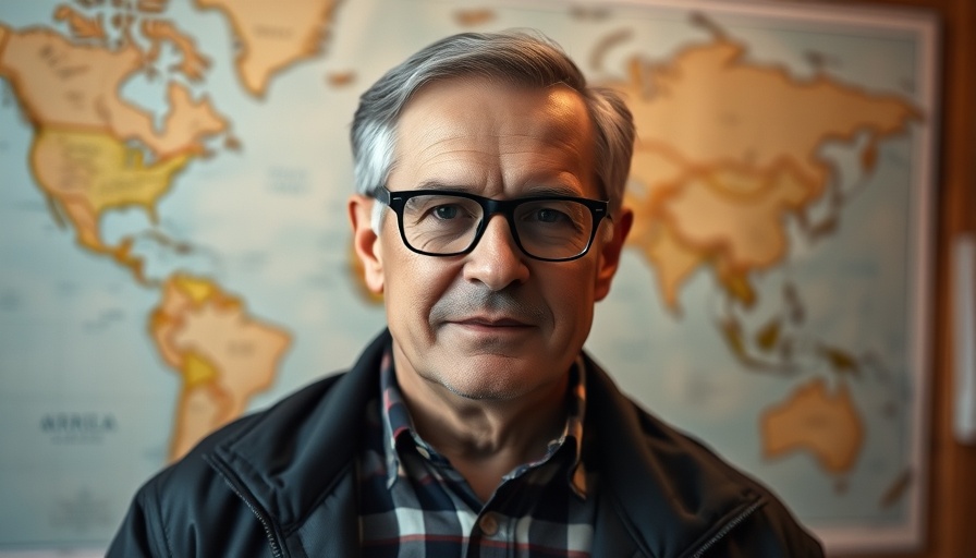 New CEO portrait with world map background, Jaguar Land Rover.