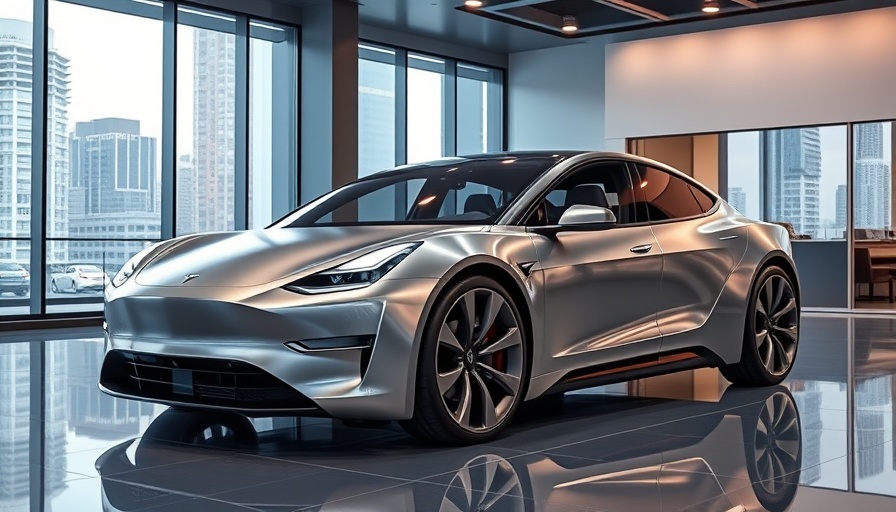 Futuristic Tesla Cybertruck in showroom, vibrant reflections.