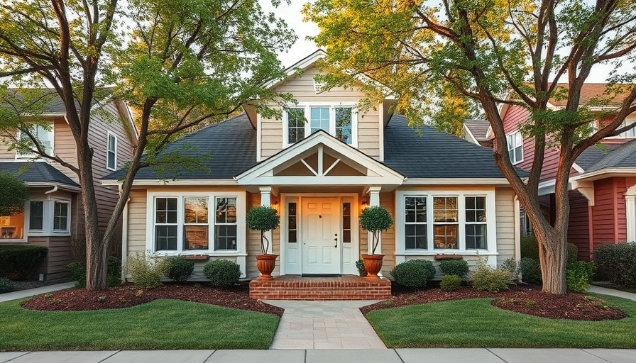 Charming suburban home with manicured lawn and clear sky, primary residence.