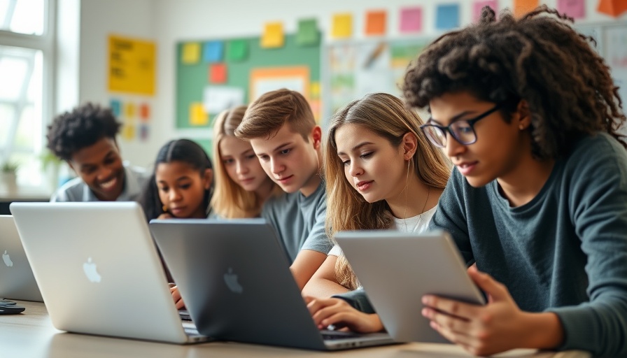Young students using Google NotebookLM in a bright classroom.