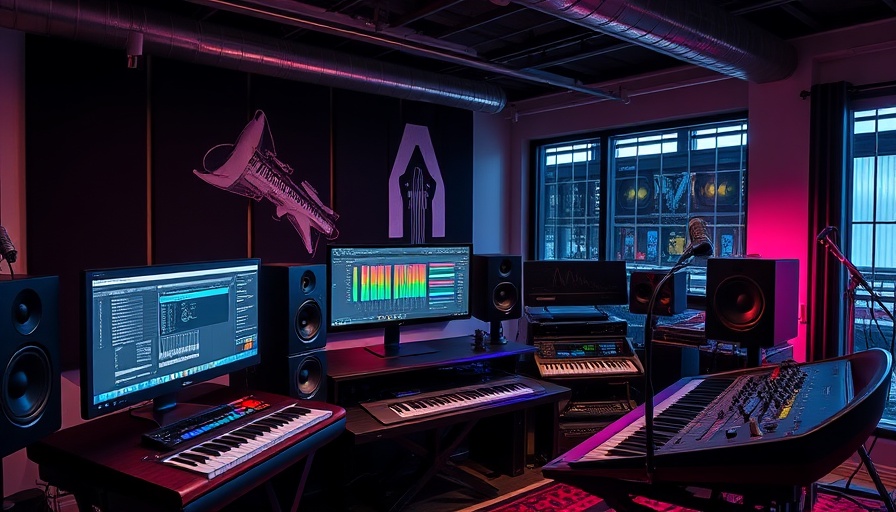 Modern digital studio for AI music generator commercial use.