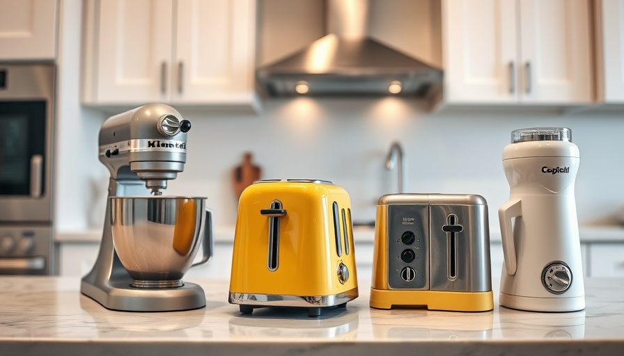 Small kitchen appliances neatly arranged in a modern kitchen.