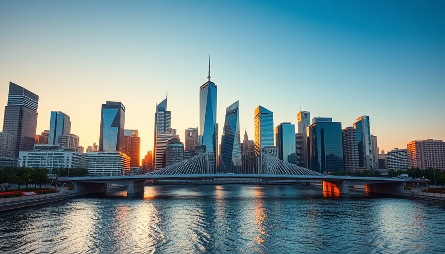 Skyline with bridge at sunset, highlighting urban peace as gun violence rates decline.