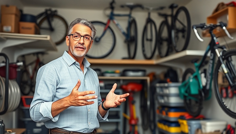 Smart solutions for organizing messy garages showcased by a man in a clean storage space.