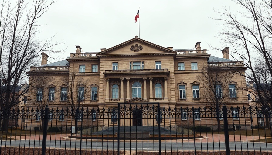 China Embassy Plan Redactions: historic embassy building with iron fence.