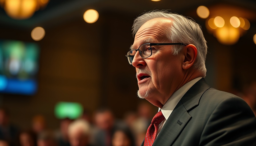 Elderly man speaking at event with bokeh effect, related to Berkshire Hathaway stock performance.