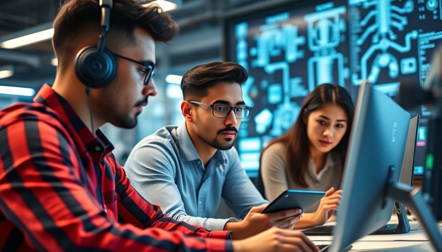 Gen Z tech workers using AI in a modern office environment.