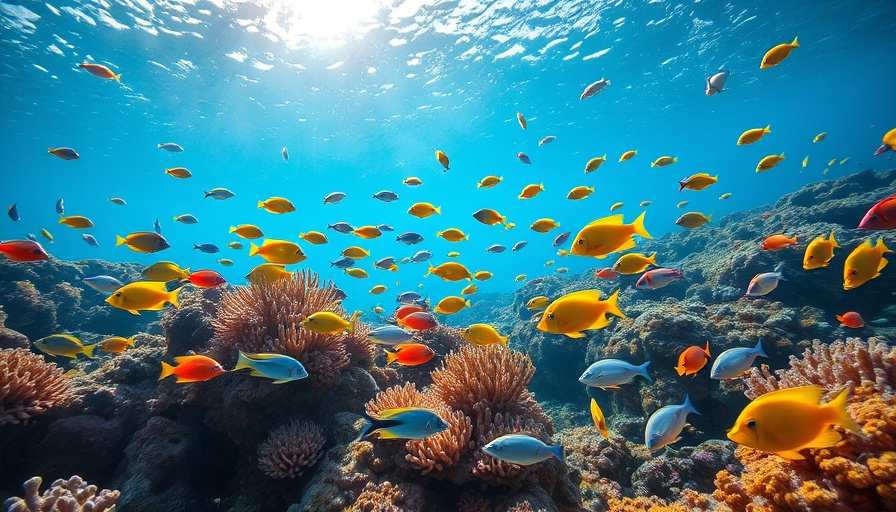 Great Barrier Reef coral with colorful fish, highlighting coral decline.