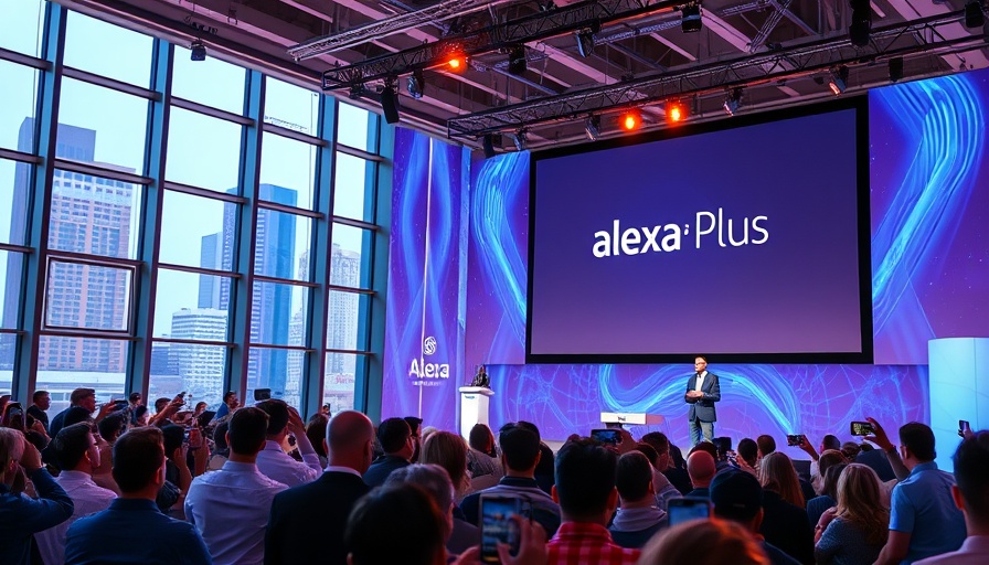 Amazon Alexa Plus upgrades presentation at tech conference with speaker and audience.
