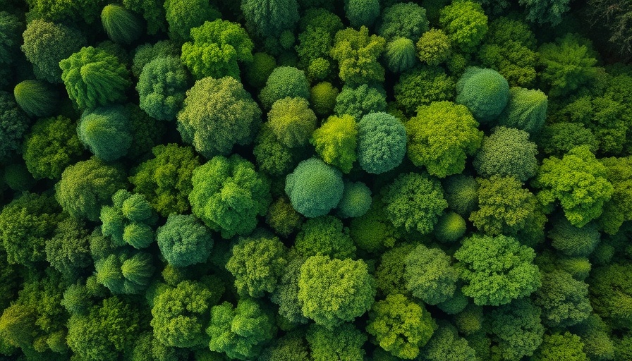 Aerial view of dense forest showcasing nature-based carbon removals.
