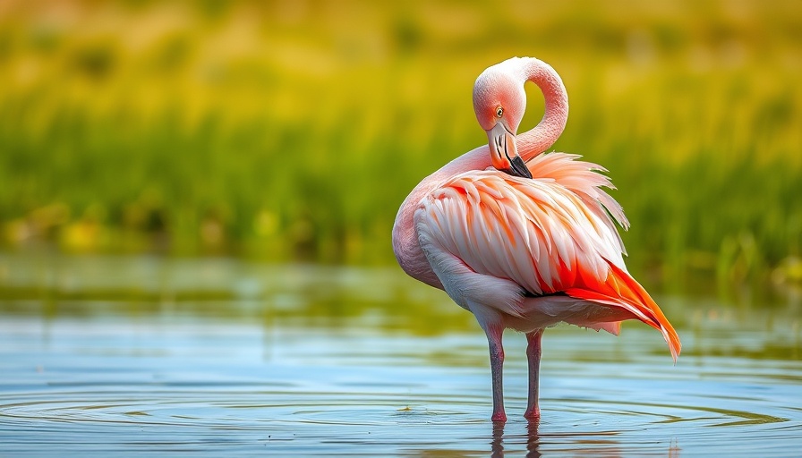 Graceful flamingo in wetland highlighting biodiversity.