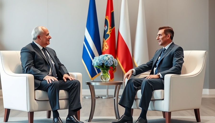 Formal discussion between two men in suits in a neutral setting.