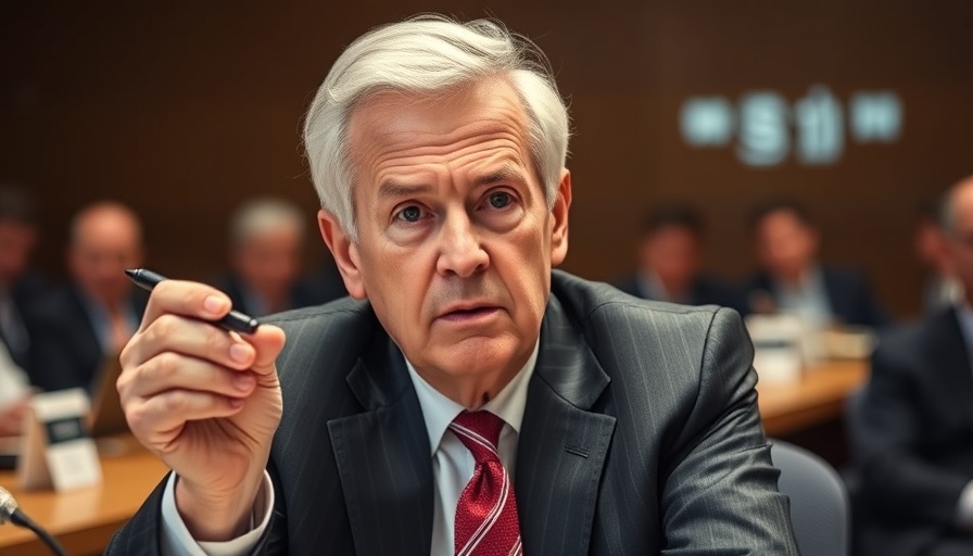 Elderly man in suit gesturing during meeting, serious expression.