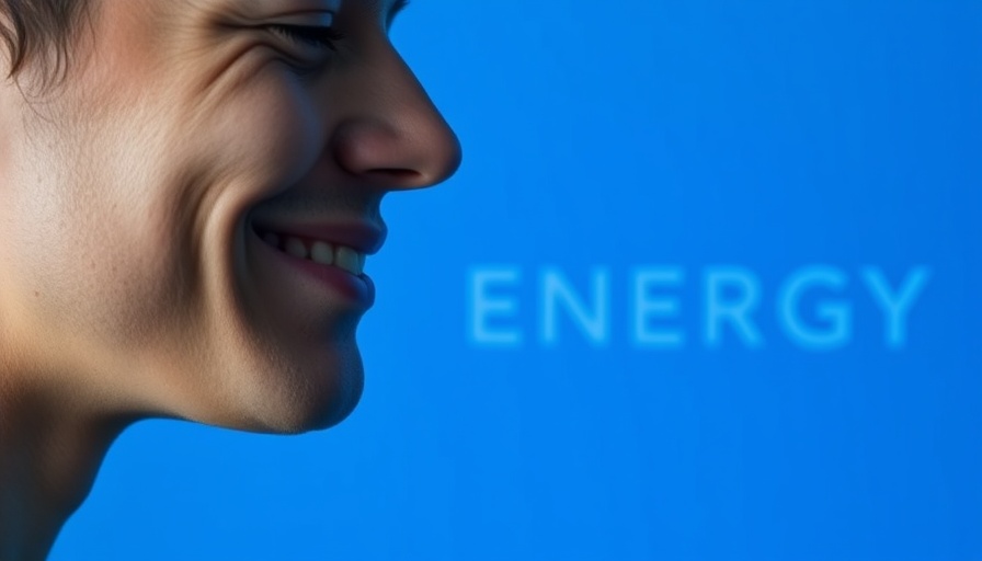 Close-up of a person near the word 'ENERGY'.