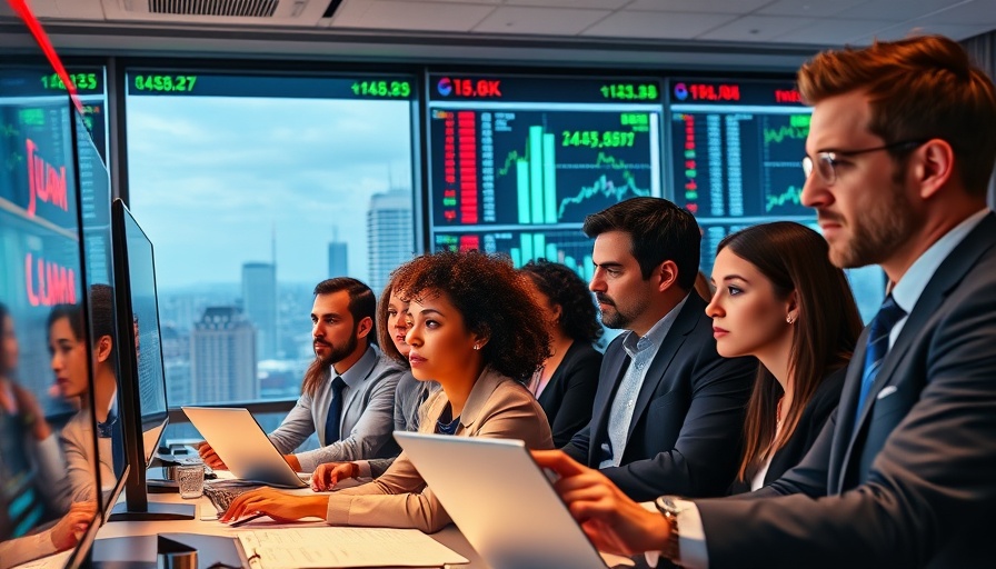 Stock market analysis by professionals in modern office.