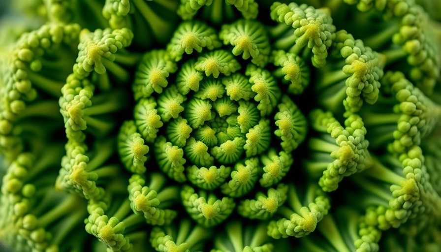 Close-up of romanesco broccoli with fractal patterns, gardening tips.