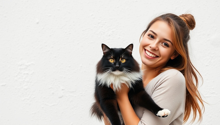 Happy woman with cat, bright daylight, paying off credit card debt.