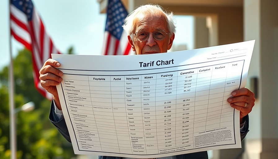 Man presenting tariff chart as a revenue source outdoors.