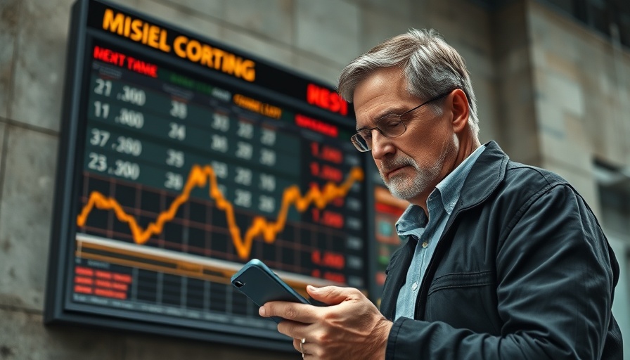 Japan's Nikkei record high displayed on screen with man checking phone.