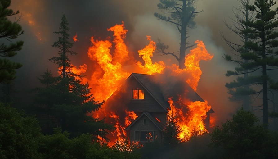 Dramatic forest fire threatening home, symbolizing Retail Access to Catastrophe Bonds.