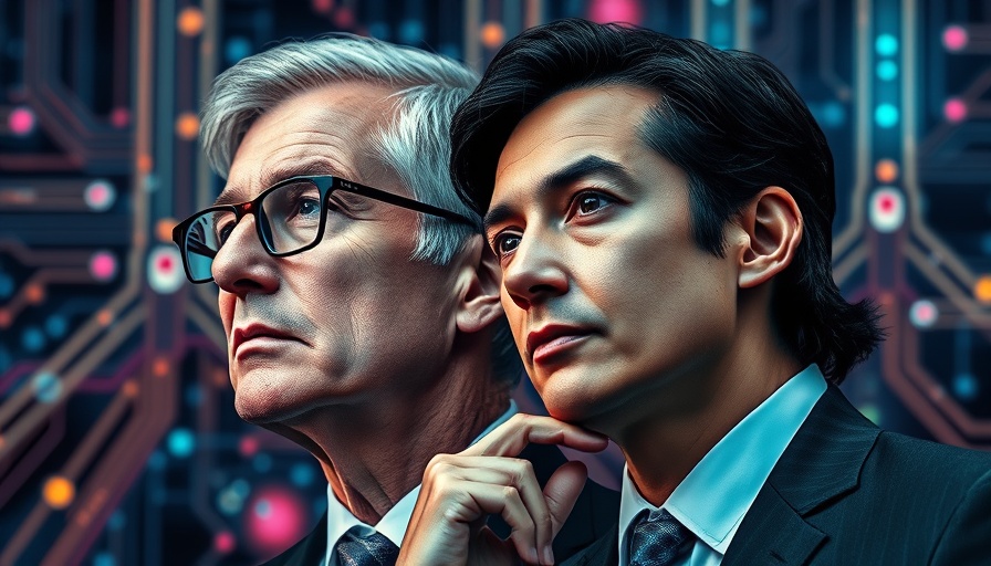 Neuralink rival digital image featuring two figures with a tech circuit background.