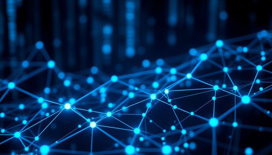Futuristic blockchain digital nodes interconnected, glowing blue hues.