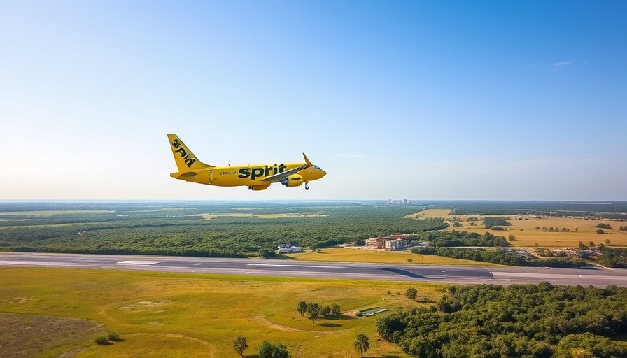 Spirit Airlines aircraft landing, vivid landscape, financial survival.
