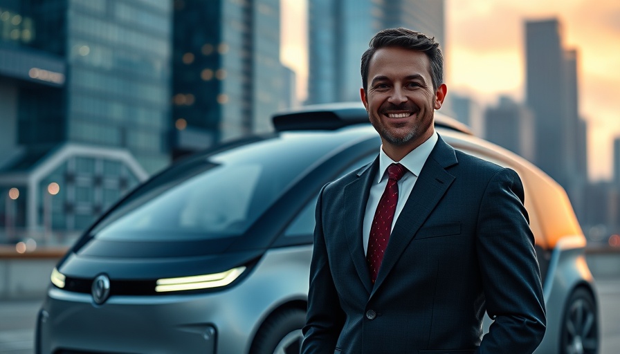 Uber Freight CEO in business suit by self-driving vehicle