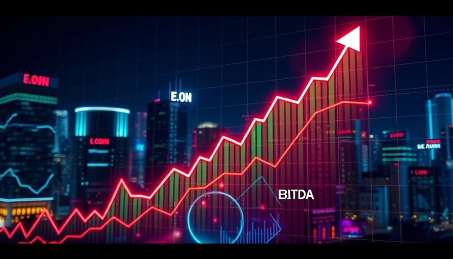 Abstract chart depicting E.ON EBITDA growth with upward trend and digital interface.