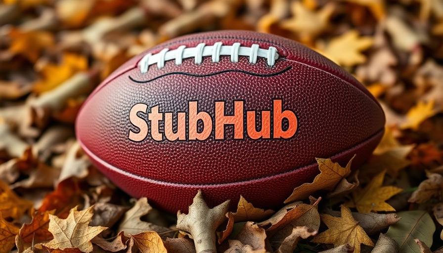 StubHub logo on football surrounded by autumn leaves.