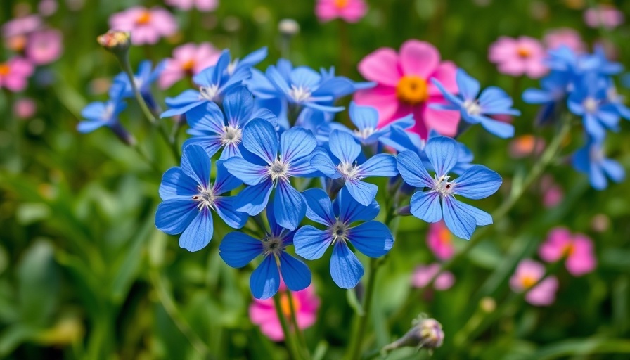 Vibrant native blue wildflowers blooming in a lush garden.