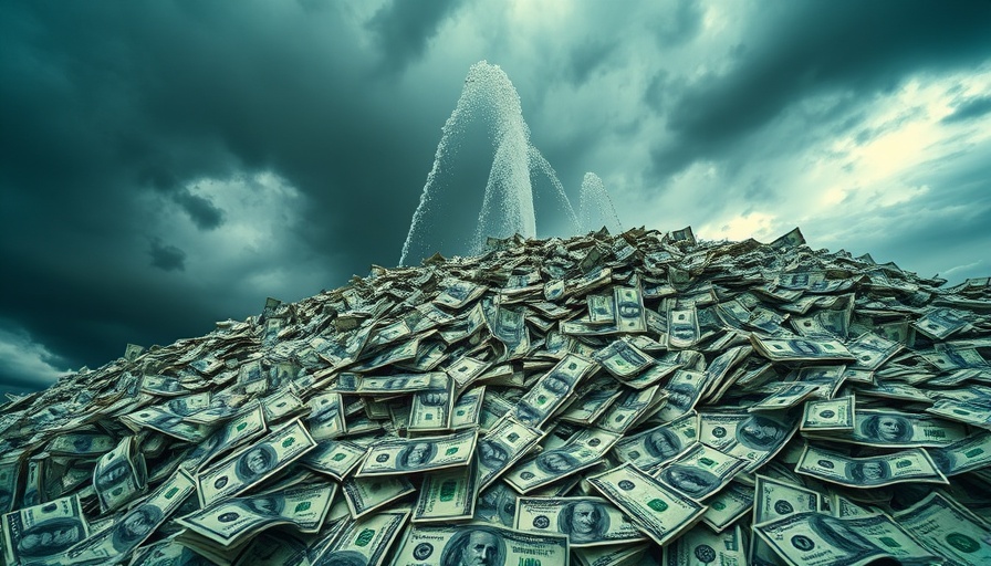 Investing big money concept with cash pile and splash.