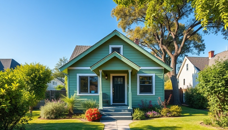 Charming green cottage representing homeownership options like adjustable-rate mortgage, surrounded by lush garden.