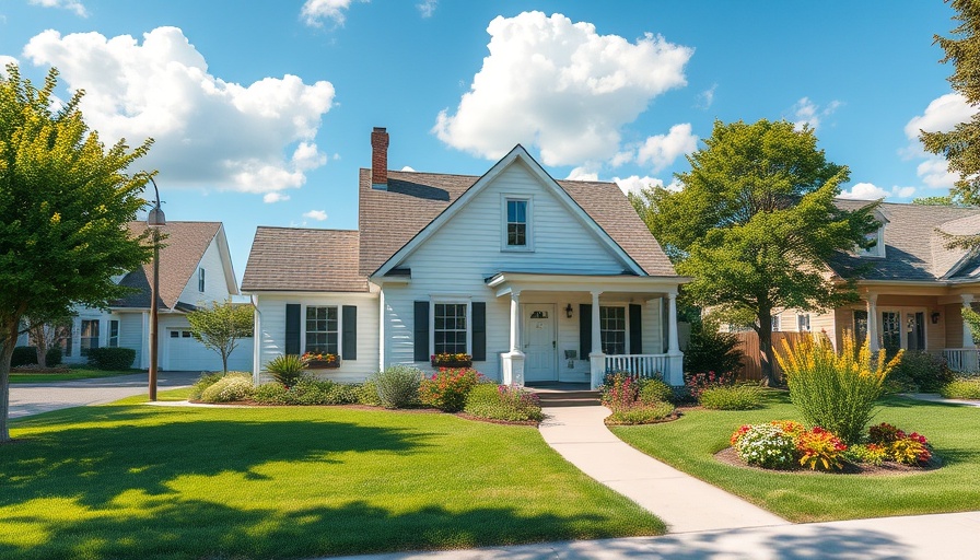 Charming suburban home, vibrant garden, sunny day.