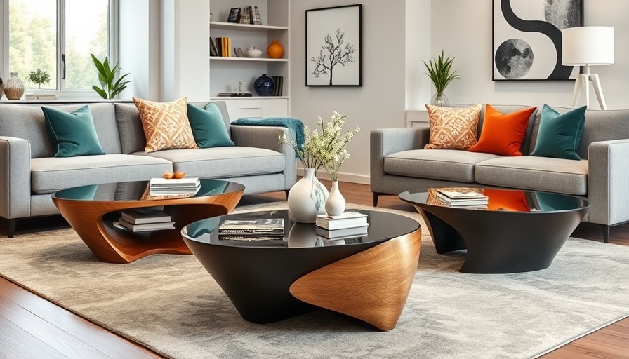 Contemporary coffee tables highlighting 2025 design trends in stylish rooms.