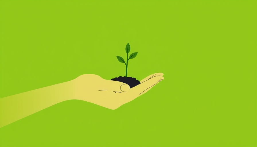 Illustrative hand holding sprout; Sustainability in Business concept.