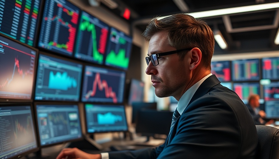 Trader analyzing financial data on screens, Federal Reserve updates insight.