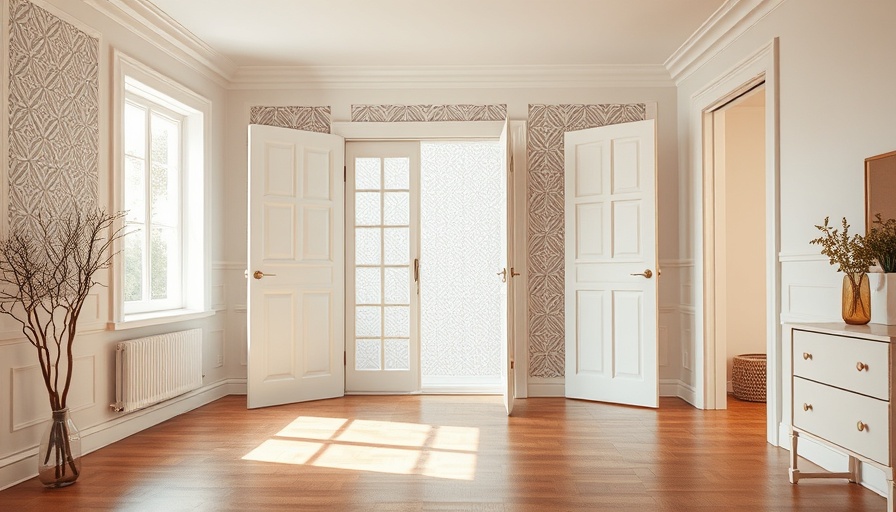 Bedroom Renovation Journey with open French door and patterned wall.