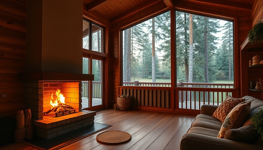 Cozy cabin with a warm fireplace, perfect for inspection.
