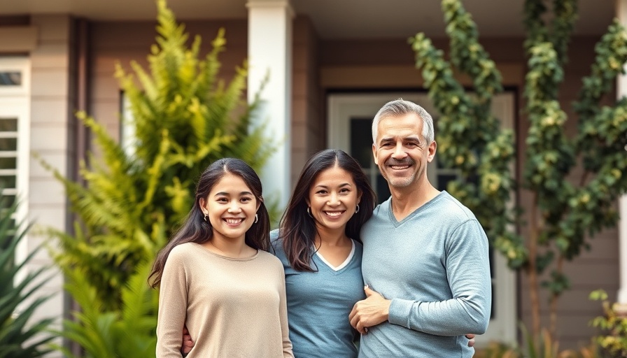 Happy family in front of a suburban home, illustrating Mortgage Broker vs. Direct Lender.