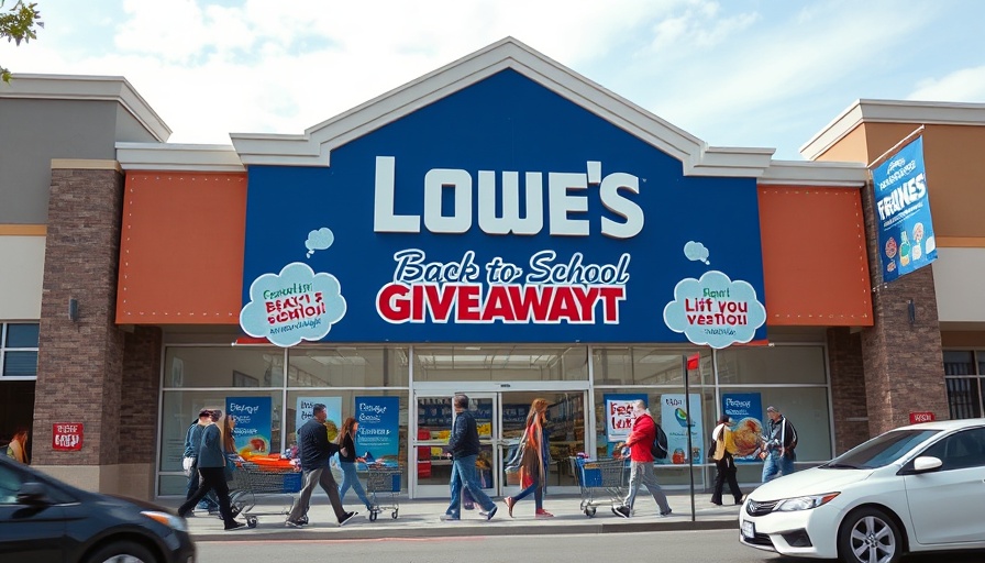 Lowe's back to school giveaway promotion at storefront.