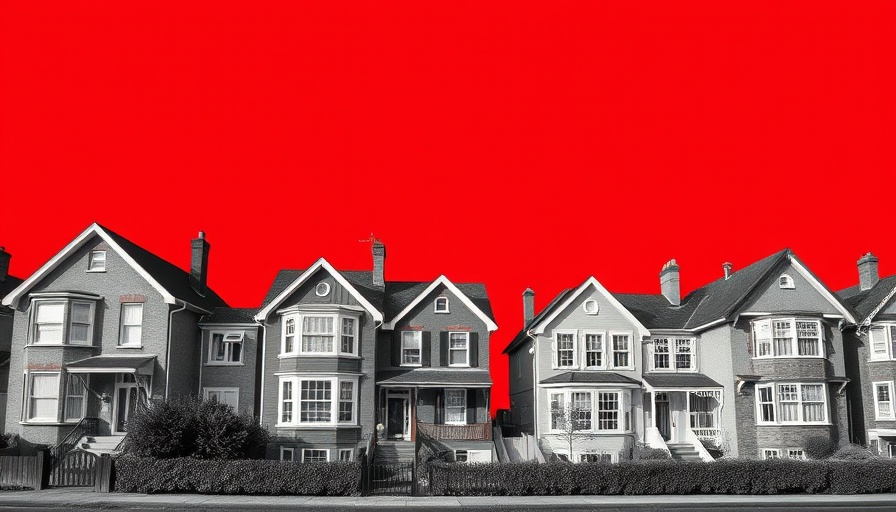 Suburban houses with financial text, raising property taxes theme.