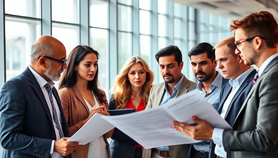 Professionals discussing workplace power dynamics in modern office.