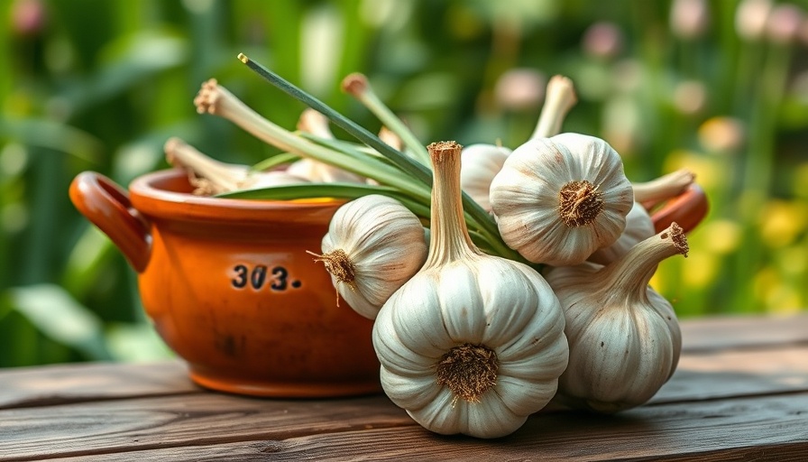 Garlic bulbs in a ceramic pot highlight garlic health benefits.