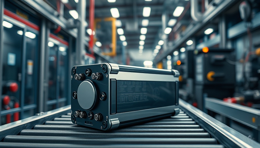 High-tech battery pack with silicon anodes for EVs in industrial setting.