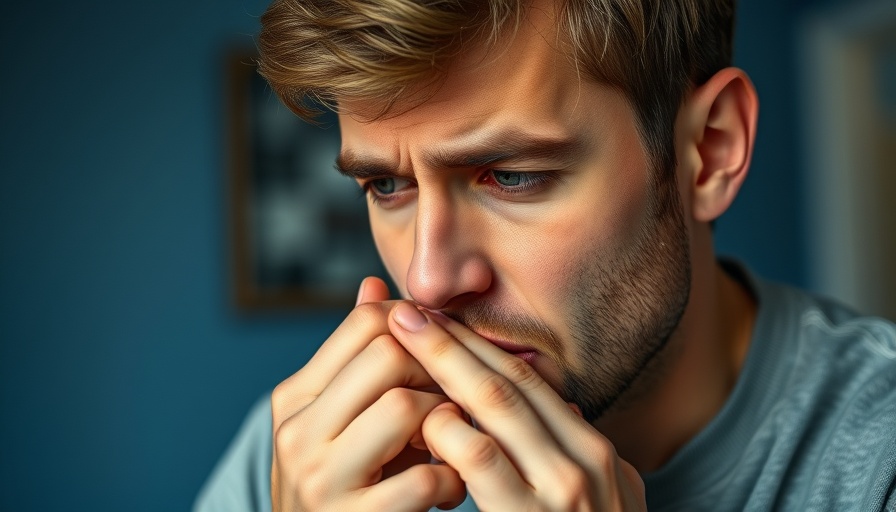 Anxious man displaying financial FOMO stress indoors.