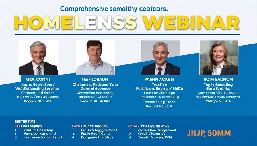 Webinar poster on criminalization of homelessness with expert panel.