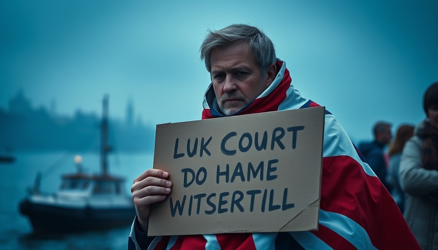 UK asylum hotels controversy protest image with British flag and sign.