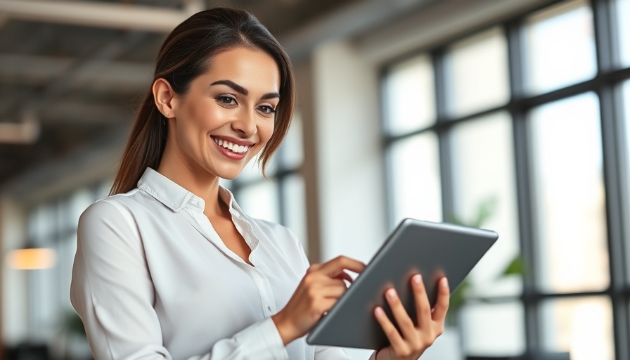 Confident woman researching essential elements of a real estate contract on tablet.
