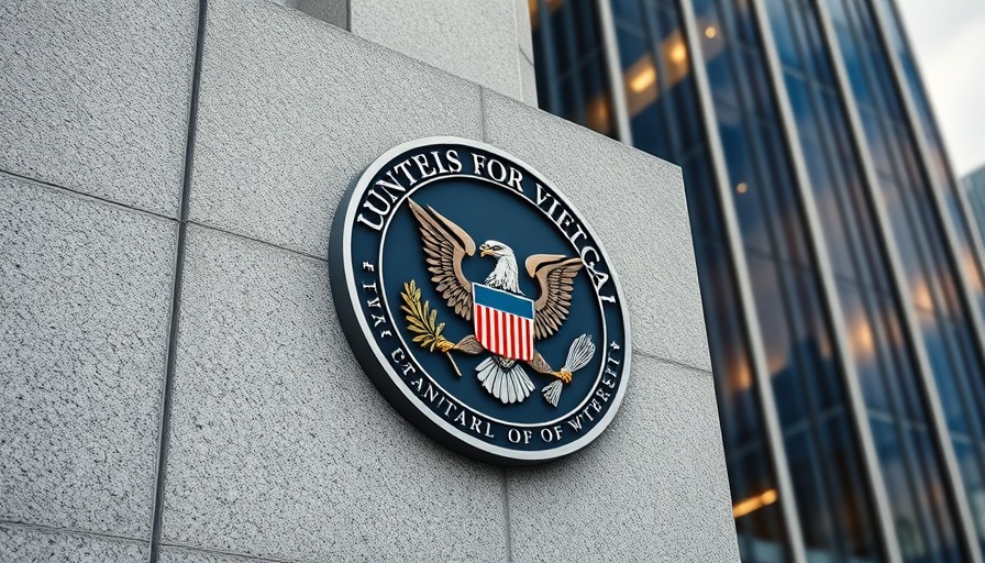 U.S. SEC seal on stone facade with modern glass building.